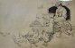 Signed Sketch of Farmer Feeding Chickens